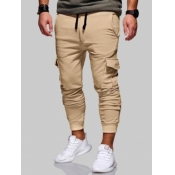 Lovely Men Casual Elastic Waist Khaki Pants