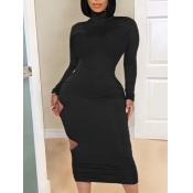 Lovely Sexy Turtleneck Hollow-out Black Mid Calf D