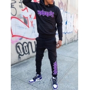 LW Men Hooded Collar Letter Print Pants Set