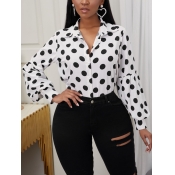 LW Sweet Dot Print Ruffle Design White Blouse