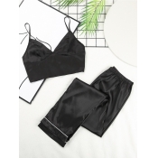 Lovely Casual V Neck Loose Black Sleepwear