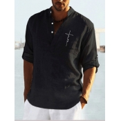 Lovely Men Casual Letter Print Button Design Black