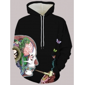 Lovely Trendy Skull Butterfly Print Patchwork Blac