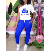 Lovely Casual One Shouder Letter Print Drawstring 