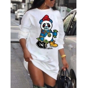 Lovely Street O Neck Cartoon Print White Mini Dres