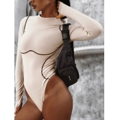 Lovely Casual O Neck Striped Apricot Bodysuit
