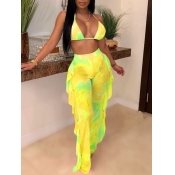 Lovely Sweet Tie-dye Flounce Design Yellow Two-pie