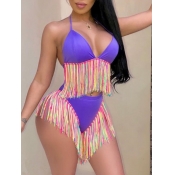 Lovely Trendy Bandage Tassel Design Patchwork Purp