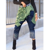 Lovely Street Camo Print Patchwork Dark Blue Pants