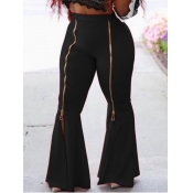 Lovely Street Flared Zipper Design Black Pants