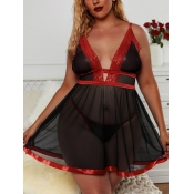 Lovely Plus Size Sexy See-through Lace Patchwork B