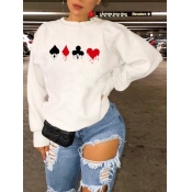 Lovely Casual O Neck Print White Hoodie