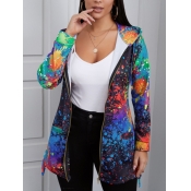 Lovely Trendy Hooded Collar Tie-dye Drawstring Bla