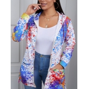 Lovely Trendy Hooded Collar Tie-dye Drawstring Whi