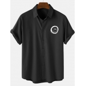 Lovely Men Casual Turndown Collar Print Black Shir