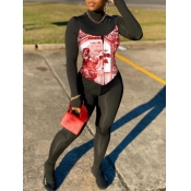 Lovely Street Turtleneck Print Patchwork Black One