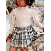 Lovely Girl Casual Turtleneck Puffed Sleeve Aprico