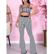 Lovely Casual Square Collar Flared Plaid Print Whi