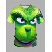Lovely Men Casual Animal Print Patchwork Green T-s