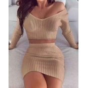 LW V Neck Elastic Skirt Set