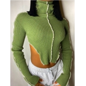 LW Casual Turtleneck Asymmetrical Green T-shirt