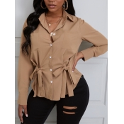 Lovely Casual Turndown Collar Knot Design Khaki Bl