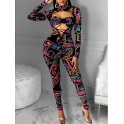 Lovely Sexy Letter Print Bandage Hollow-out Design