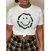 Lovely Casual O Neck Letter Print White T-shirt