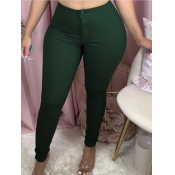 Lovely Trendy Mid Waist Elastic Green Plus Size Pa