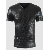 Lovely Men Street V Neck Geometric Print Black T-s