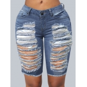 Lovely Street High-waisted Broken Holes Blue Denim