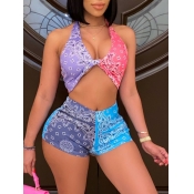 LW SXY V Neck Cashew Print Crop Top Shorts Set