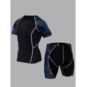 LW Men Sportswear Striped Print Patchwork Blue Two