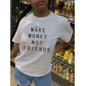 Lovely Casual O Neck Letter Print White T-shirt