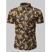 Lovely Men Vintage Turndown Collar Leopard Print B