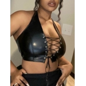 Lovely Street Bandage Hollow-out Design Black Cami