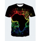 LW Men Casual O Neck Graffiti Print Black T-shirt