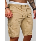 LW Men Casual Mid Waist Drawstring Khaki Shorts