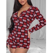 LW Casual Lip Letter Print Black One-piece Romper