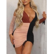 Lovely Sexy Ruched Drawstring Color-lump Black Min