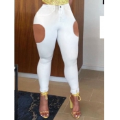 Lovely Casual High-waisted Hollow-out White Jeans