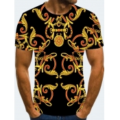 Lovely Men Casual O Neck Chain Print Black T-shirt