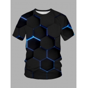 LW Men Casual O Neck Geometric Print Black T-shirt