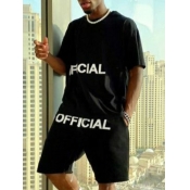 Lovely Men Casual O Neck Letter Print Black Two Pi