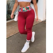 Lovely Sweet High-waisted Letter Print Red Pants(N