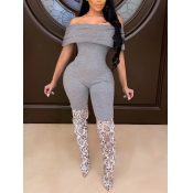 Lovely Sweet Off The Shoulder Flap Over Grey One-p
