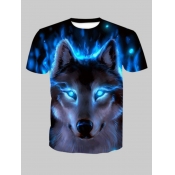 Lovely Men Casual Gradient Animal Print Blue T-shi