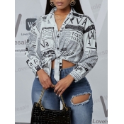 Lovely Street Turndown Collar Letter Print White B