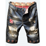 Lovely Men Casual Broken Holes Patchwork Blue Deni