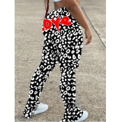 LW Street Letter Leopard Print Ripped Black Pants